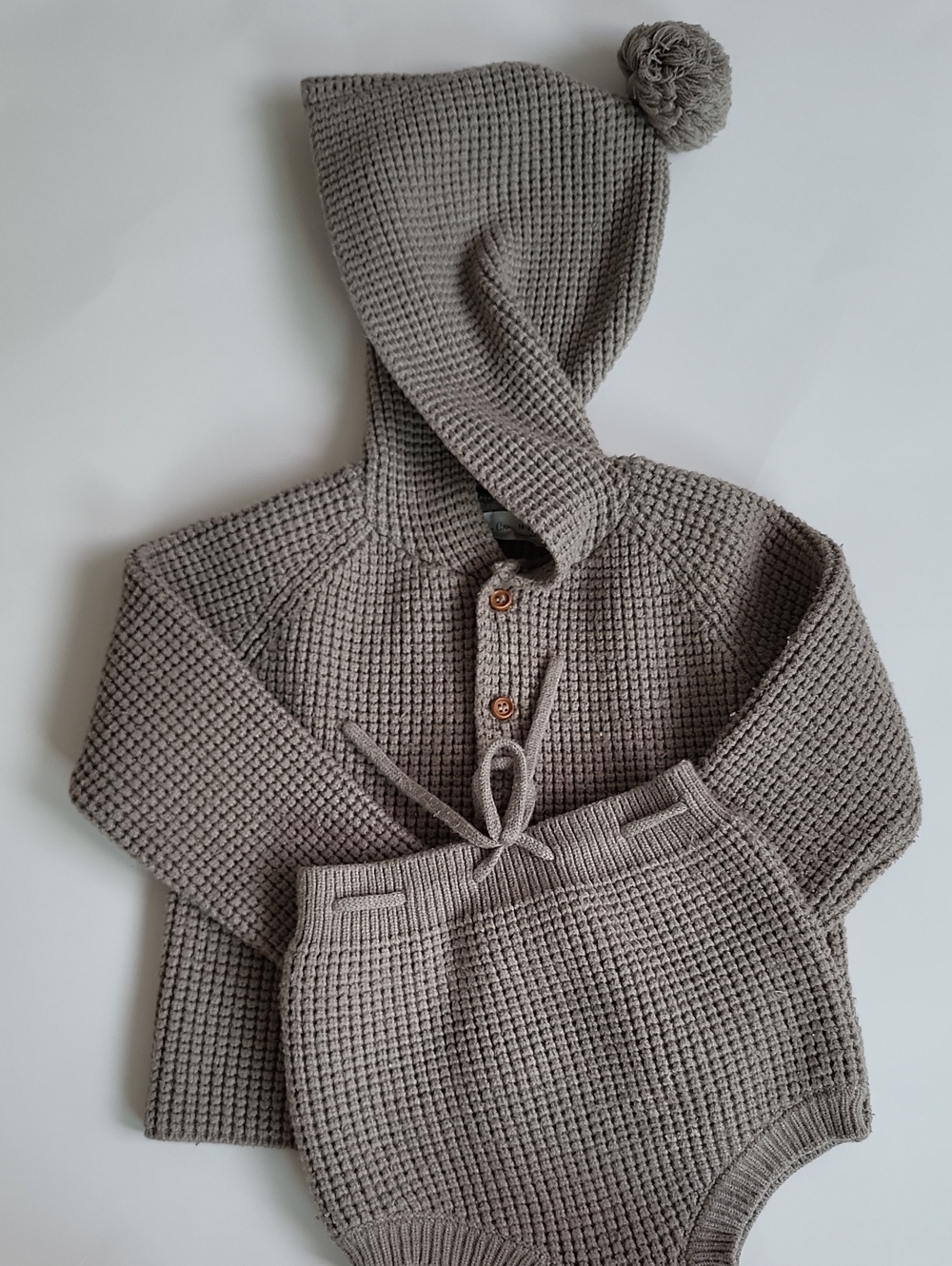 Rylee + Cru Waffle Knit Hooded Baby Set in Dark Green